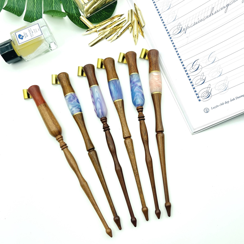 Quản bút chéo gỗ Bút mài thầy Ánh gắn ngòi viết thư pháp calligraphy