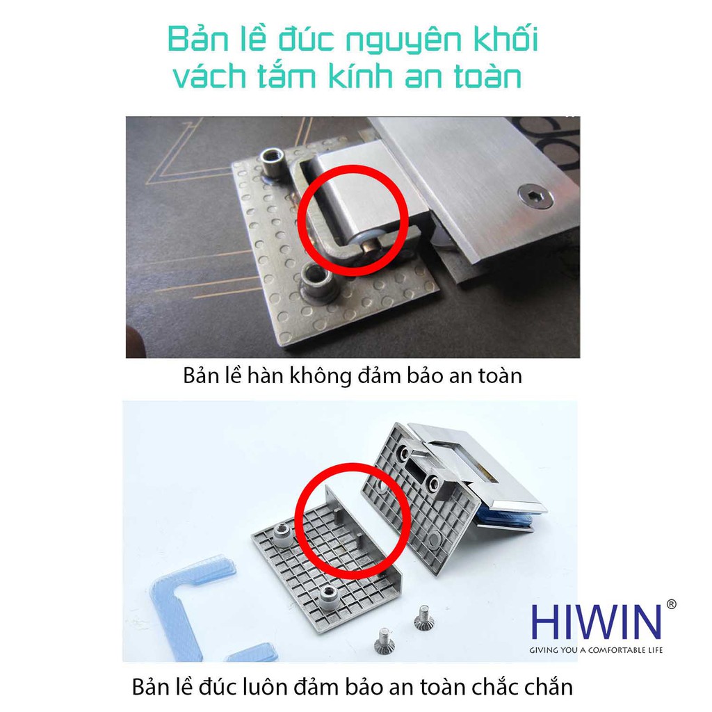 Bản lề phòng tắm kính 90 độ cạnh vát mặt gương inox 304 Hiwin HG-011 (dày 5 mm)