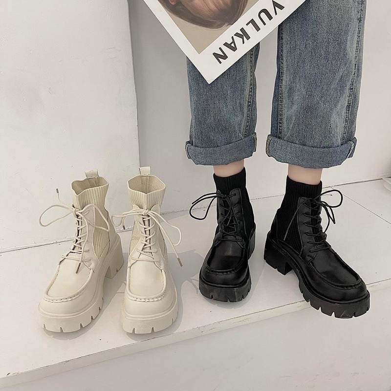Boots cổ thun buộc dây ulzzang