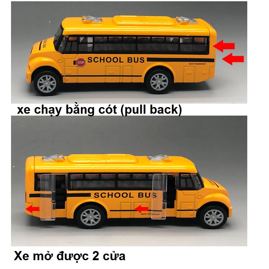 Xe school bus đưa đón học sinh bằng hợp kim có âm thanh và đèn xe đồ chơi trẻ em 1:36