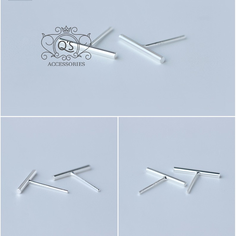 Khuyên tai bạc 925 thanh dài chữ T bông nam nữ hình học S925 MINIMAL Silver Earrings QA SILVER EA200415