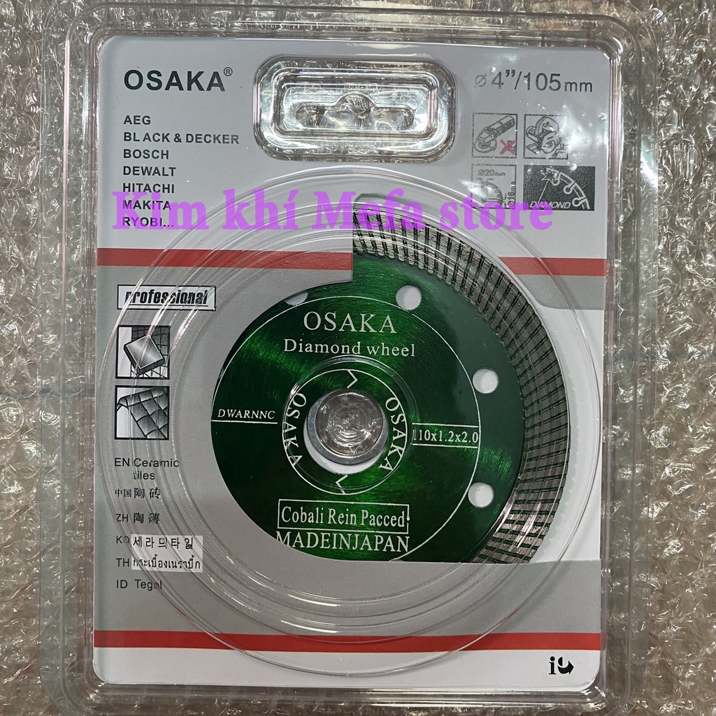 Lưỡi cắt kim cương chuyên cắt gạch men, cắt đá, bê tông OSAKA - Lưỡi cắt gạch máy cắt cầm tay 110x1.2