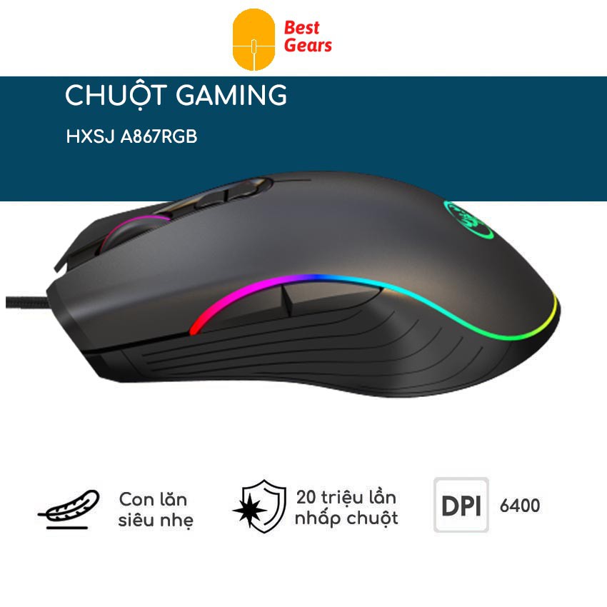 Chuột gaming ❤️FREESHIP❤️ A867RGB  6400 dpi con lăn siêu êm chuột máy tính có dây | BigBuy360 - bigbuy360.vn