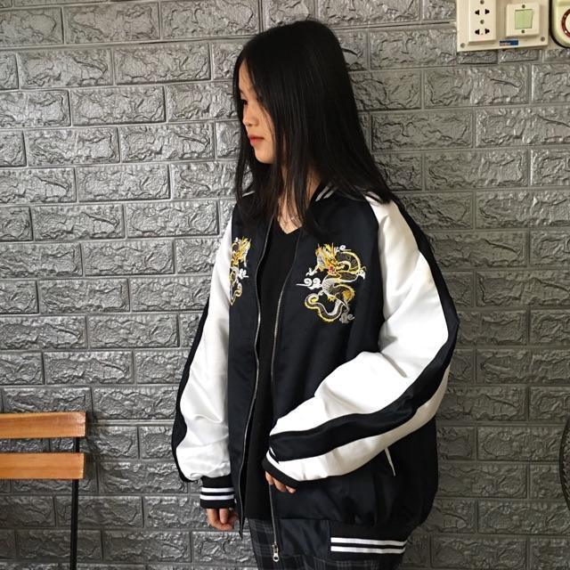 Áo khoác dù bomber thêu rồng, phong cách Unisex cho cả nam nữ