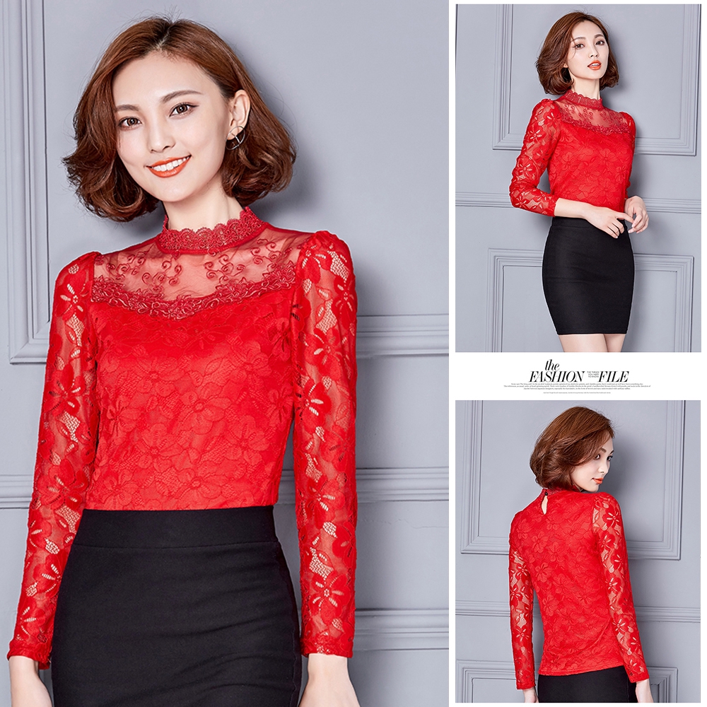 Áo tay dài phối ren hoa kiểu dáng thanh lịch cho nữ | BigBuy360 - bigbuy360.vn