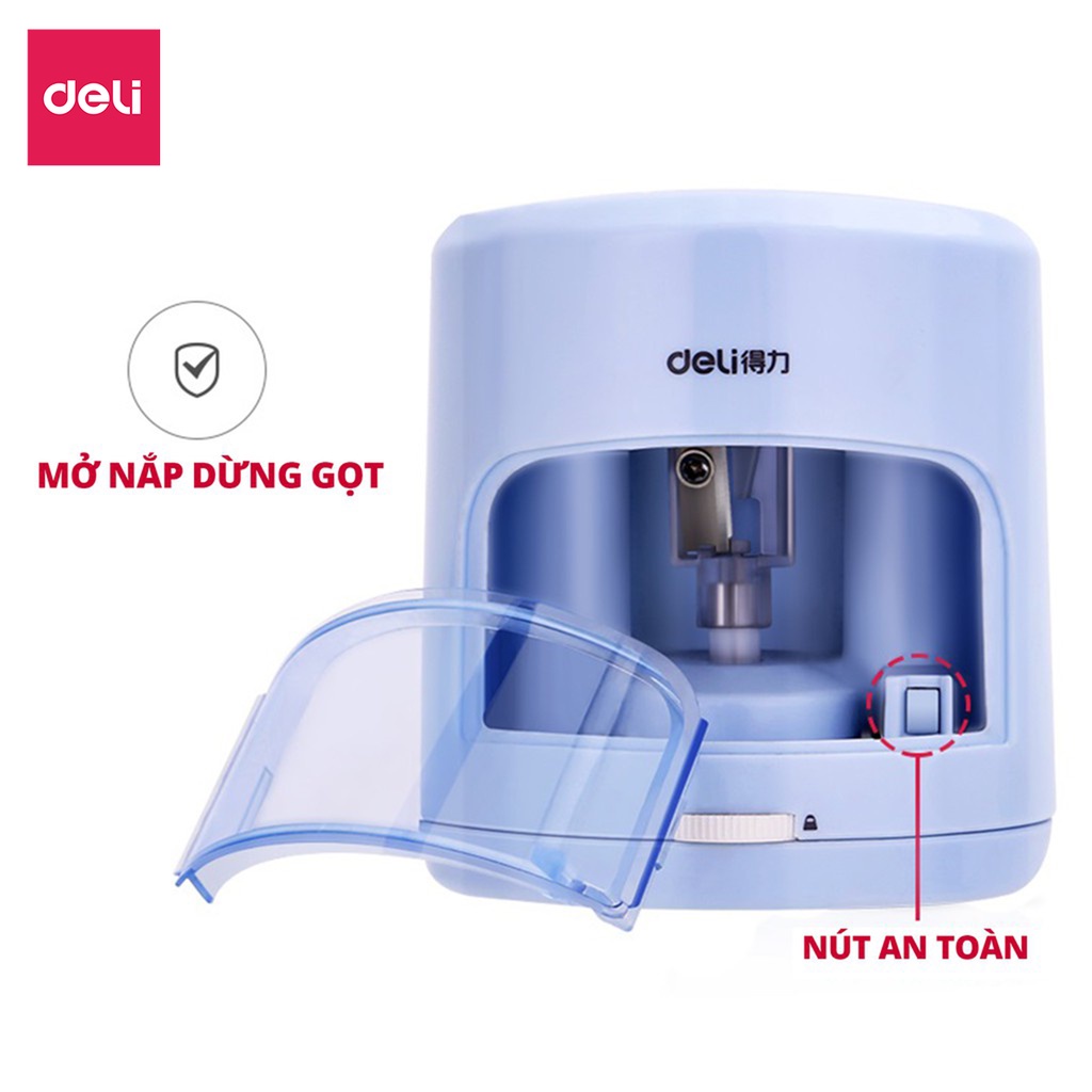 Gọt bút chì điện tự động Deli Chuốt màu chì tiện lợi, an toàn và bảo vệ người dùng có thể điều chỉnh ngòi chì - 502