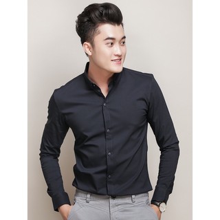 Áo sơ mi nam đen lụa hàn quốc thoáng mát cực sịn