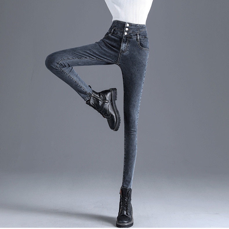 Quần jeans Dài Lưng Cao 3 Nút Thời Trang Cho Nữ