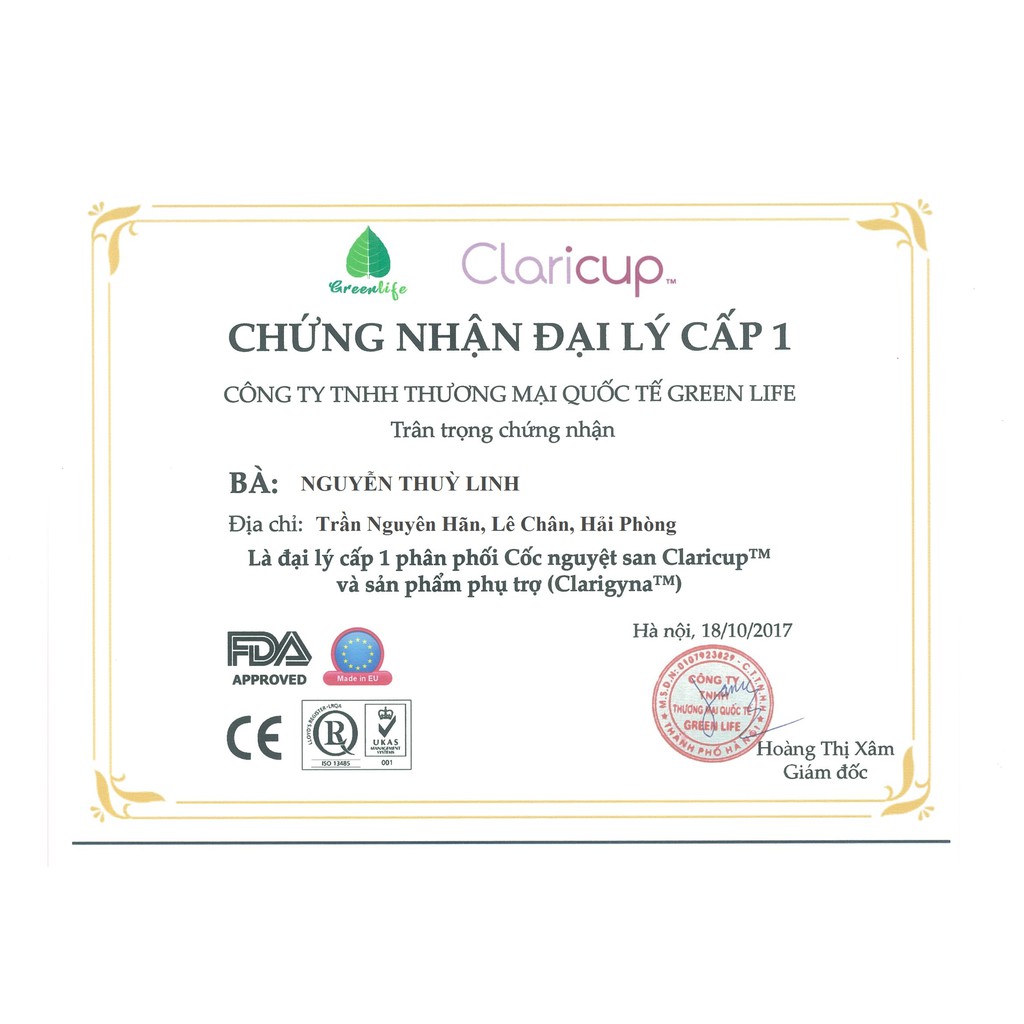 Cốc nguyệt san Claricup - Pháp