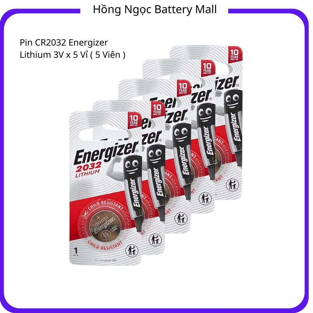 Bộ 5 Vỉ Pin CR2032 Lithium 3V ENERGIZER ( vỉ 1 viên x 5 vỉ ) - Hàng chính hãng