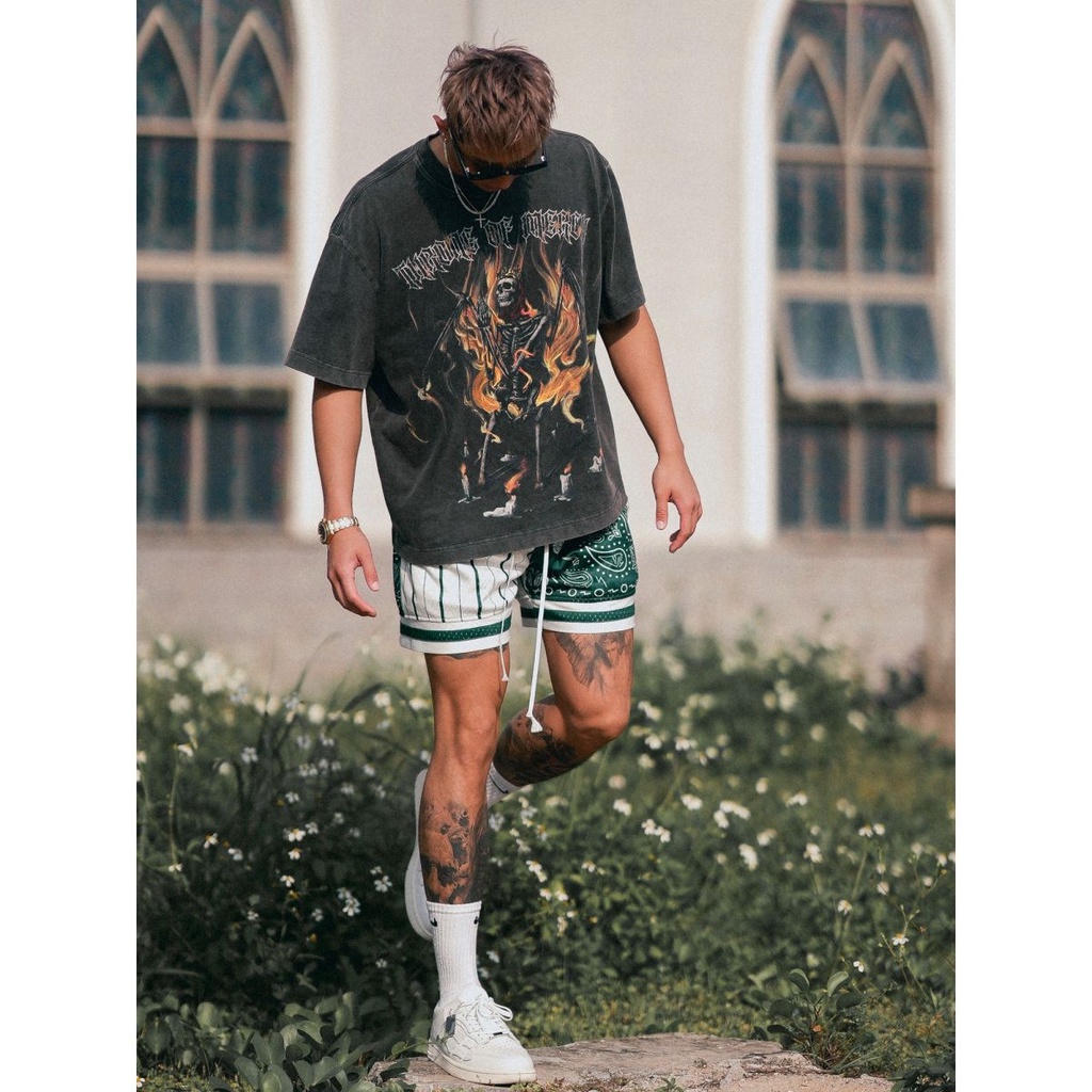 Reserff Quần Short Hai Lớp In Họa Tiết Retro Phong Cách Mỹ Thời Trang Mùa Hè Cho Nam