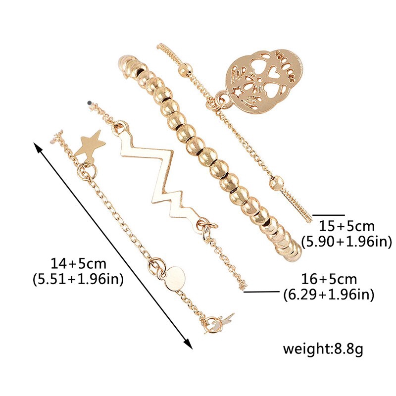 Set 4 vòng tay tình bạn hình sấm sét và mặt cá tính thời trang cho nữ