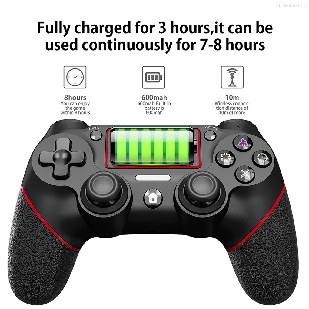 Wireless Gamepad Dual Shock Game Controller Bluetooth Rechargeable Gamepad Replacement for PS4, Black Red kitchentool01