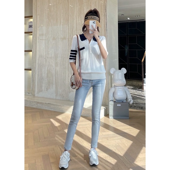 Áo len cổ bẻ tay lỡ sau lưng in hình chú chó thương hiệu Thom Brown cao cấp