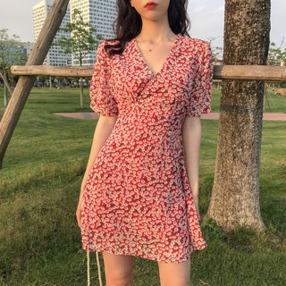 ORDER Đầm hoa nhí cổ V (vàng/đỏ) ẢNH THẬT CUỐI