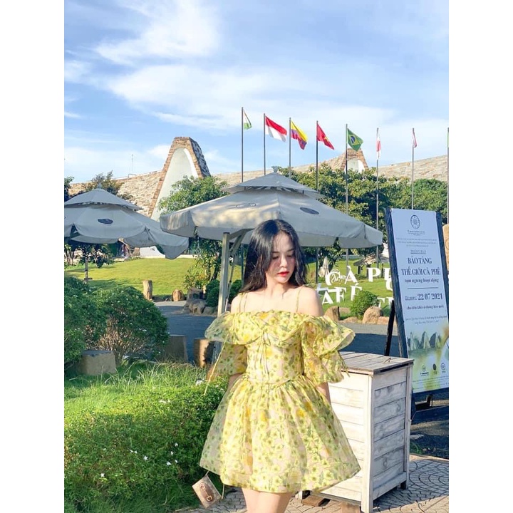 Váy hoa trễ vai viền bèo háck dáng Hakieu MSP 111