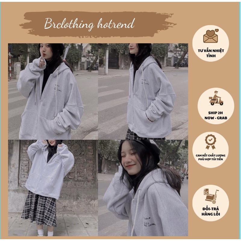 Áo Khoác Nỉ Hoodie Ghi Trơn Nữ [FREESHIP]  Jacket form rộng tay bồng, sweater mùa đông bánh bèo Ulzzang