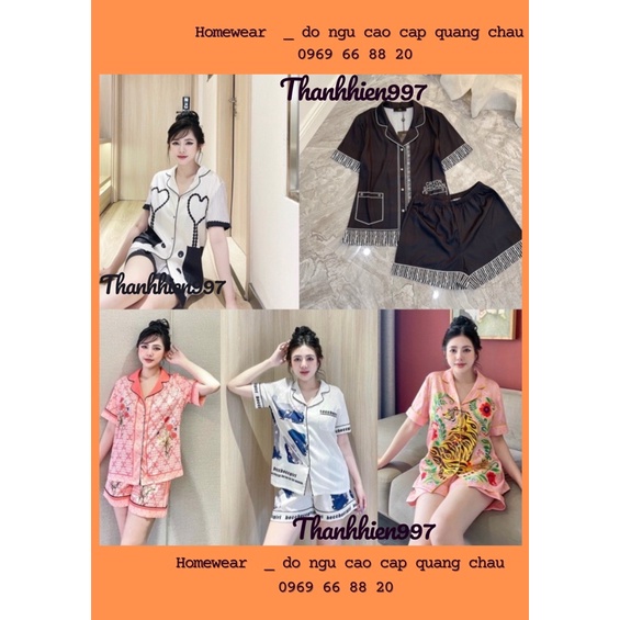 Pijama cộc đùi McQ nhiều họa tiết kết hợp 5 mẫu lụa xước tô châu cao cấp quảng châu ii0067.