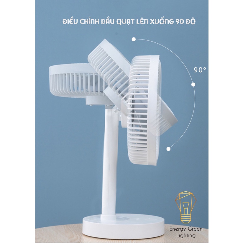 Quạt Tích Điện Để Bàn Energy Green Lighting F6 - 4 Tốc Độ Gió - Pin 3600mAh Siêu Khỏe - Chức Năng Xoay Trái , Phải