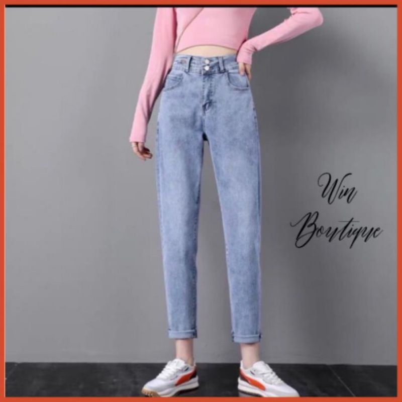 Quần bò jean baggy nữ cạp cao 2 khuy Win Boutique | BigBuy360 - bigbuy360.vn