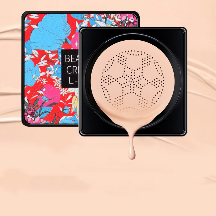 Kem nền dạng cushion tích hợp kem foundation kem BB CC và kem che khuyết điểm cùng cọ đầu nấm nhỏ dành cho trang điểm