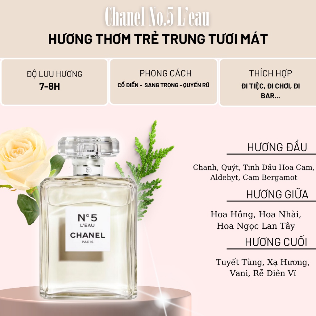 Nước hoa nữ N5 L'EAU dung tích 100ml - Dầu Thơm hương thơm trẻ trung tươi mát lưu hương lâu NH025
