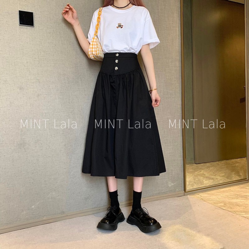 Chân Váy Dài Hàn Quốc Thiết Kế Xòe Nhún Trước Vintage - MẪU MỚI