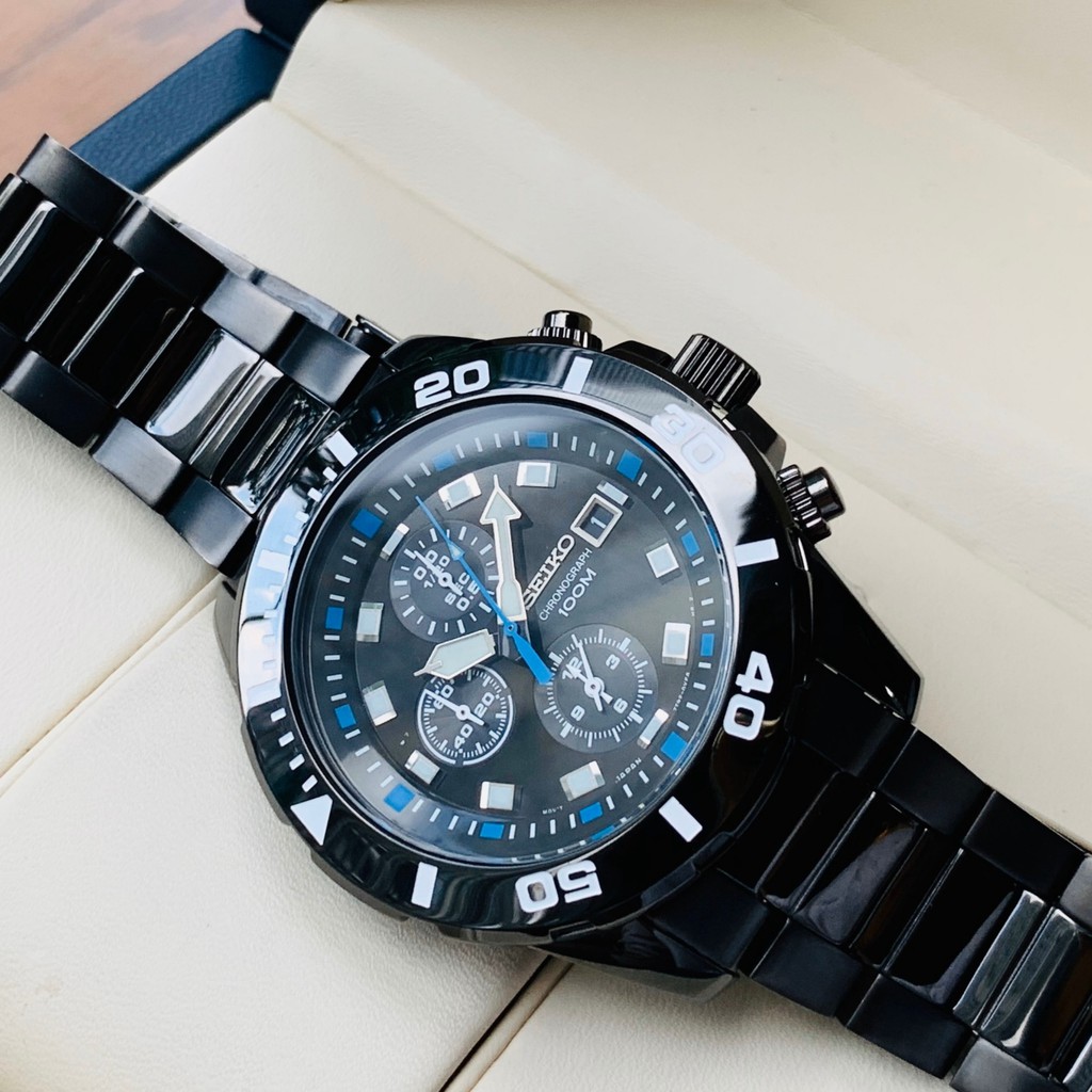 Đồng hồ Nam Seiko Chronograph SNDE01P1 Mặt đen,6 Kim,Lịch ngày,Vòng Bezel-Máy Pin Quartz-Dây kim loại-Size 44mm