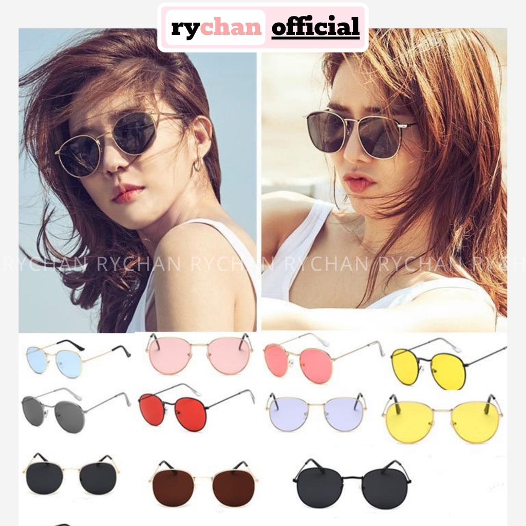 Kính mát đi biển Unisex gọng tròn bằng kim loại, kính mát nam cao cấp phong cách thời trang retro dành cho nam nữ K002