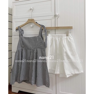 Set áo 2 dây kẻ + quần short
