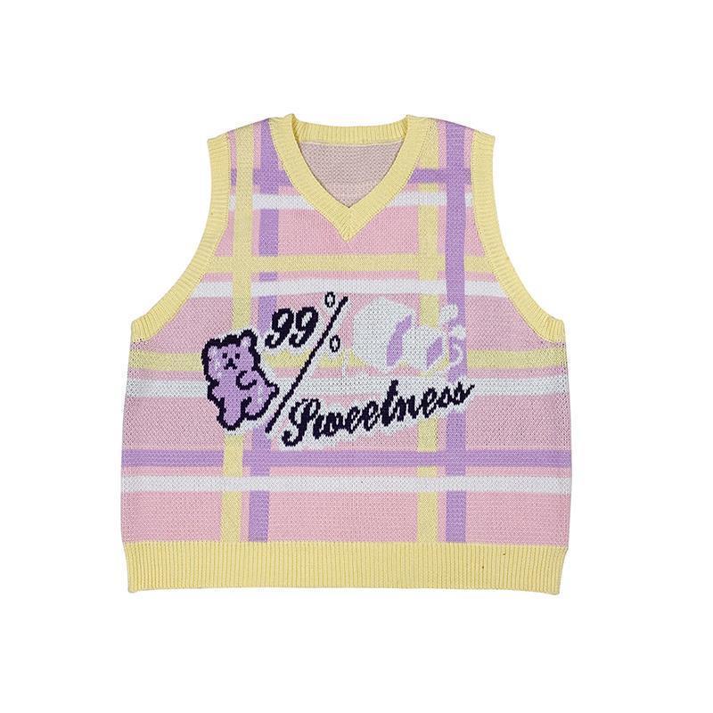 Áo dệt kim không tay in hoạt hình đáng yêu thời trang Nhật Bản