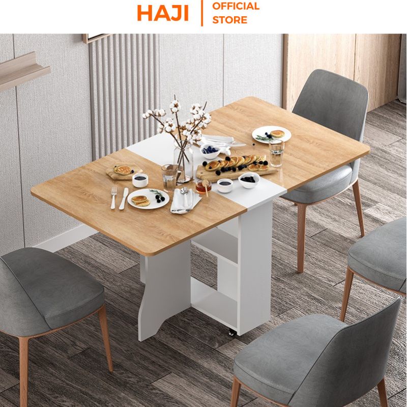 Bàn ăn thông minh HAJI thu gọn tiết kiệm diện tích có bánh xe di động BTM5
