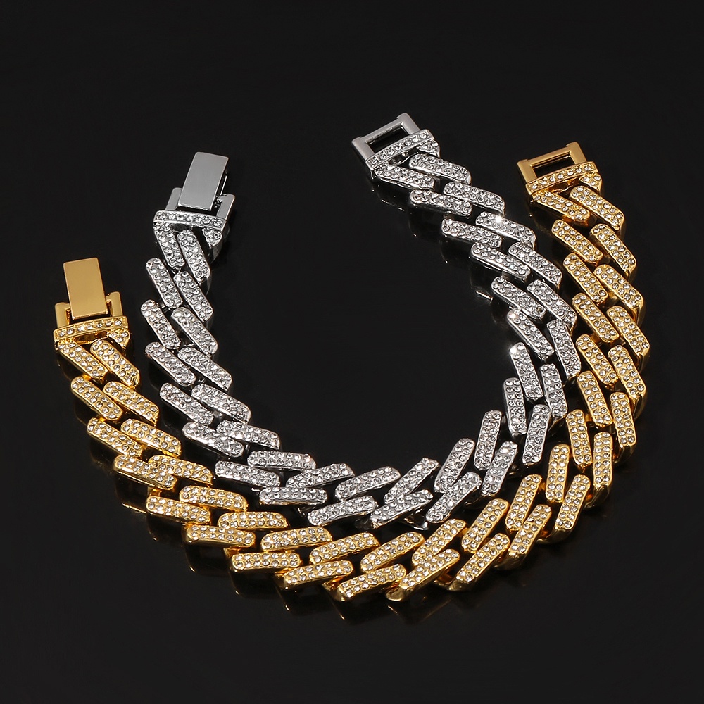 Vòng tay dây xích rộng 13mm màu đen/bạc thời trang cho nam