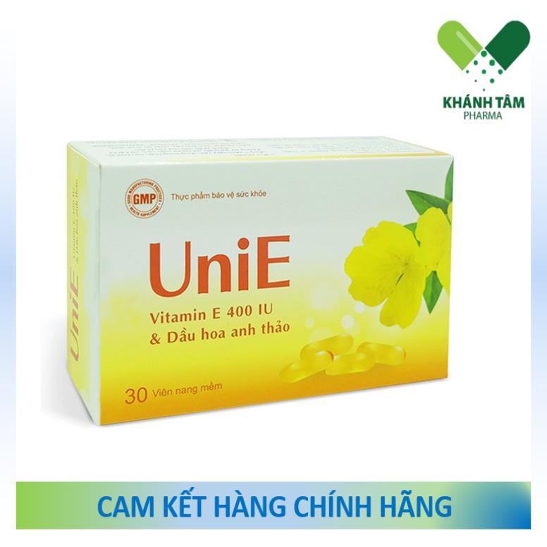 UniE (Hộp 30 viên) - Vitamin E 400 IU, Dầu hoa anh thảo [Enat 400, Unnie, Uni E] _Khánh Tâm