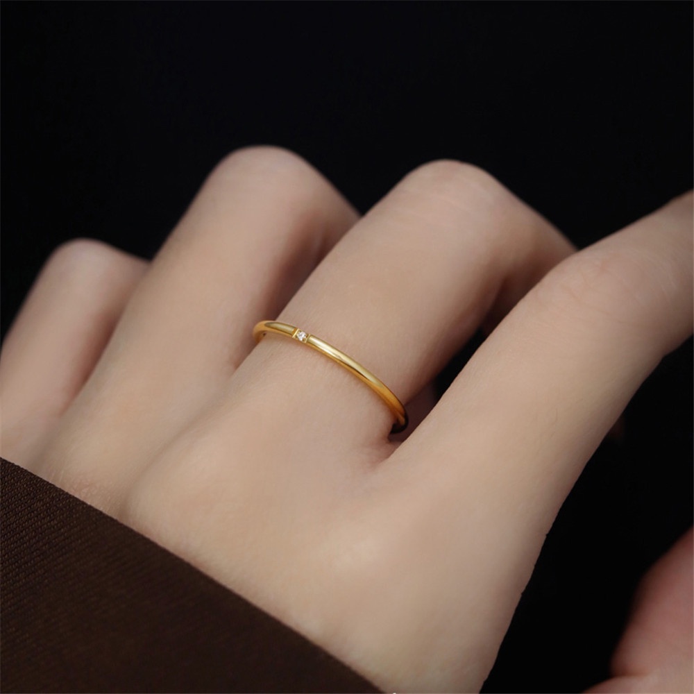 Nhẫn Thép Titan Siêu Mỏng Đính Kim Cương Giả Đơn Giản Thời Trang Hàn Quốc Cho Nữ