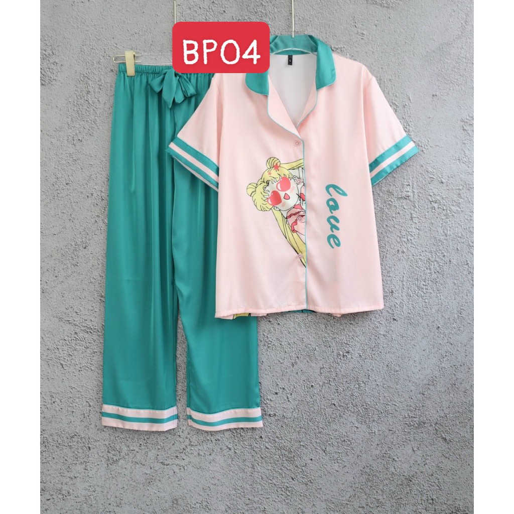 Đồ mặc nhà cao cấp- Bộ đồ ngủ pijama lụa cao cấp quần dài tay ngắn họa tiết phối màu hàng đẹp chuẩn chất mịn mát rượi