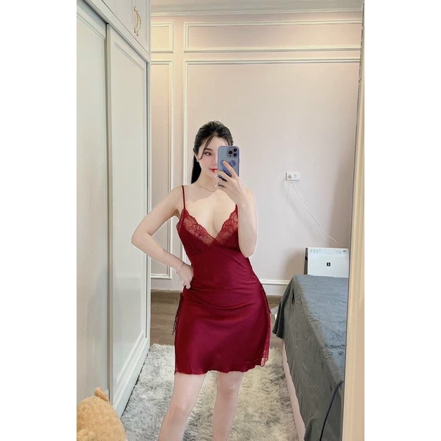 HT22 - Váy ngủ sexy lụa xẻ hông tặng CHÍP,Đầm ngủ lụa gợi cảm,Đồ ngủ 2 dây quyến rũ hàng Quảng Châu #22