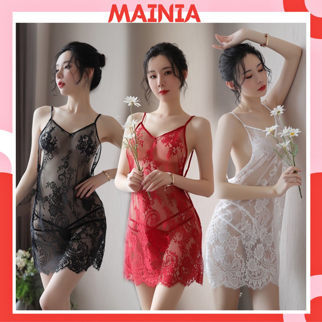 Đầm Ngủ Váy Ngủ Hai Dây Ren Hoa Hở Lưng Sexy Gợi Cảm Quyến Rũ Mainia Shop