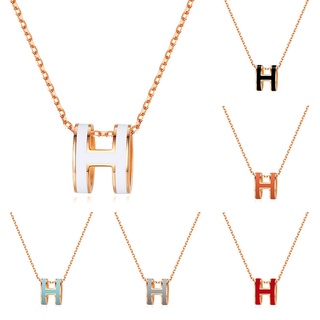 Vòng cổ mặt dây chuyền chữ H lớn dành cho nữ | Men Dầu Nhỏ Giọt Thép Không Gỉ Xương Đòn Dây Chuyền 18K Vàng Hoa Hồng Trang Sức Thép Titan