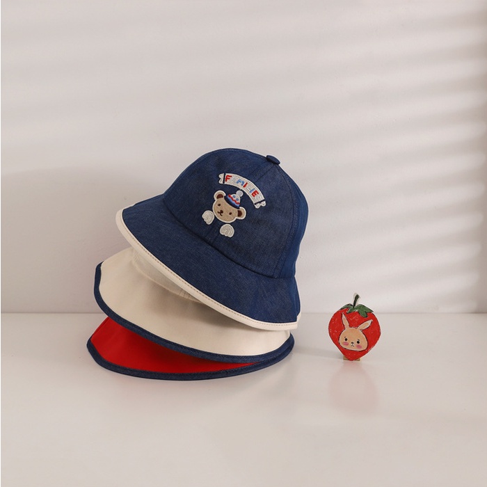 Nón Tai Bèo Che Nắng Thêu Họa Tiết Gấu Hoạt Hình Dễ Thương Thời Trang Cho Bé