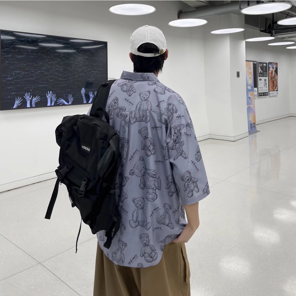 Short Sleeve Shirt With Cartoon Bear Pattern High Quality Korean Style Summer Fashion 2022 For Men