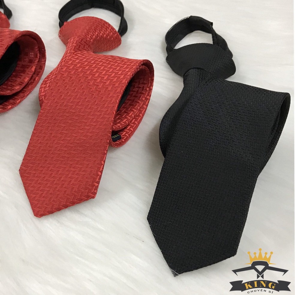 Cà vạt nam thắt sẵn KING caravat bản nhỏ dây kéo, vải silk lụa cao cấp C014