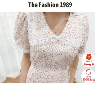 Đầm - Váy cổ ren hoa nhí phong cách vintage nhiều màu  hot 2021🥑  Váy cổ ren chít eo dáng