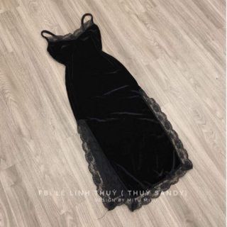 Đầm maxi 2 dây nhung viền ren