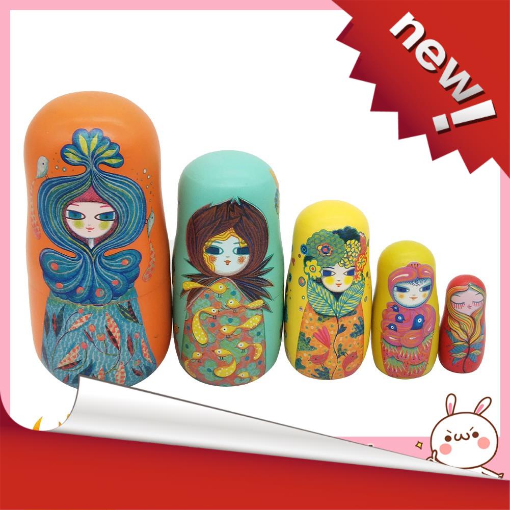 Bộ 5 Búp Bê Nga Matryoshka Bằng Gỗ