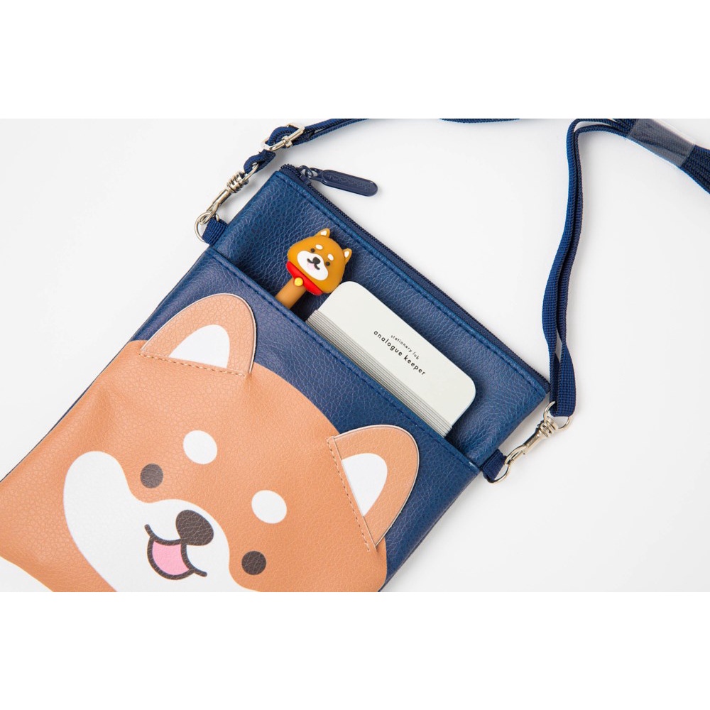Túi Đeo Chéo ARTBOX Hàn Quốc Hình Chú Cún Shiba Dễ Thương Màu Xanh Navy
