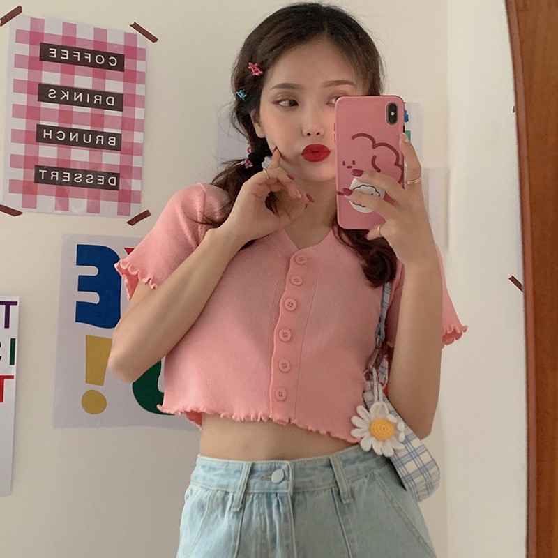 Áo Len Nữ Tay Ngắn Cổ Chữ V Thời Trang Quyến Rũ | BigBuy360 - bigbuy360.vn