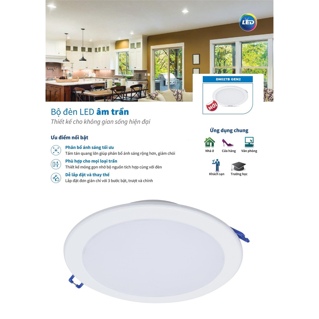 BÓNG ĐÈN LED 10W PHILIPS DN027B GEN2 LED9 D125 ÂM TRẦN DOWNLIGHT KIỂU TRÒN - ÁNH SÁNG TRẮNG & TRUNG TÍNH & VÀNG LỰA CHỌN