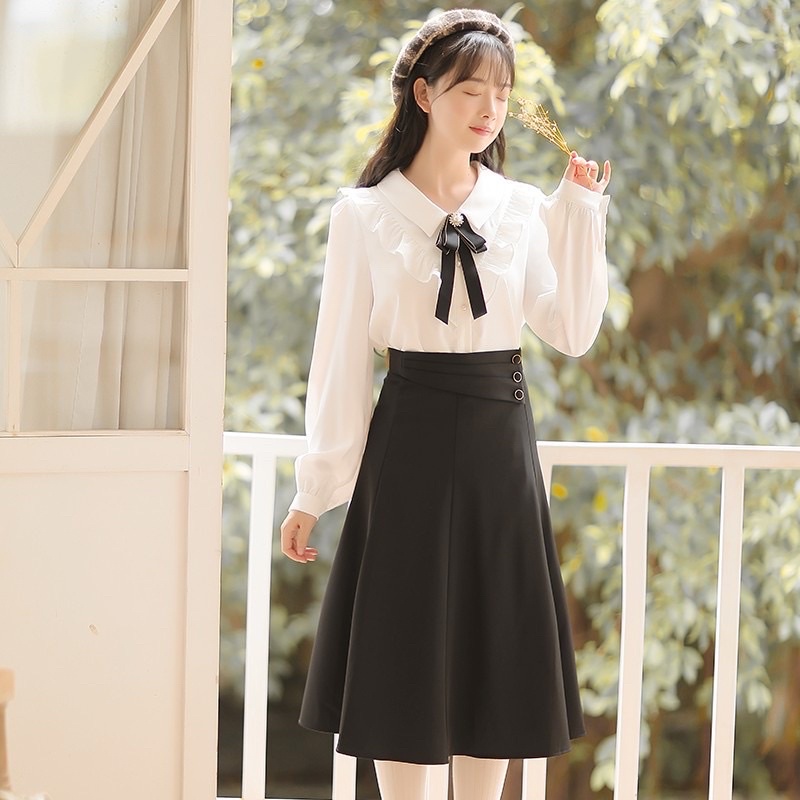 Chân Váy Công Sở Xoè Phối Cúc Đai Trẻ Trung, Chân Váy Công Sở Nữ