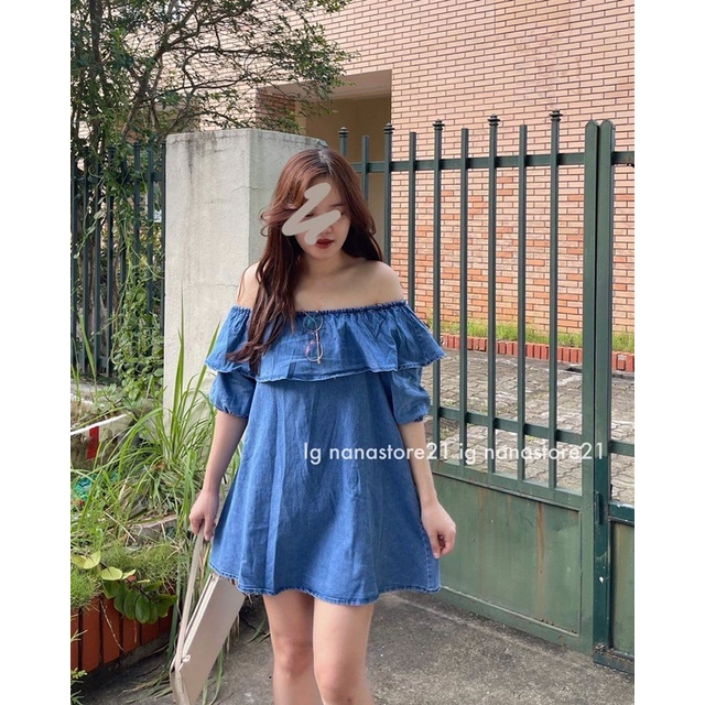 Váy trễ vai jeans xanh đậm Nana21 Nanastore21